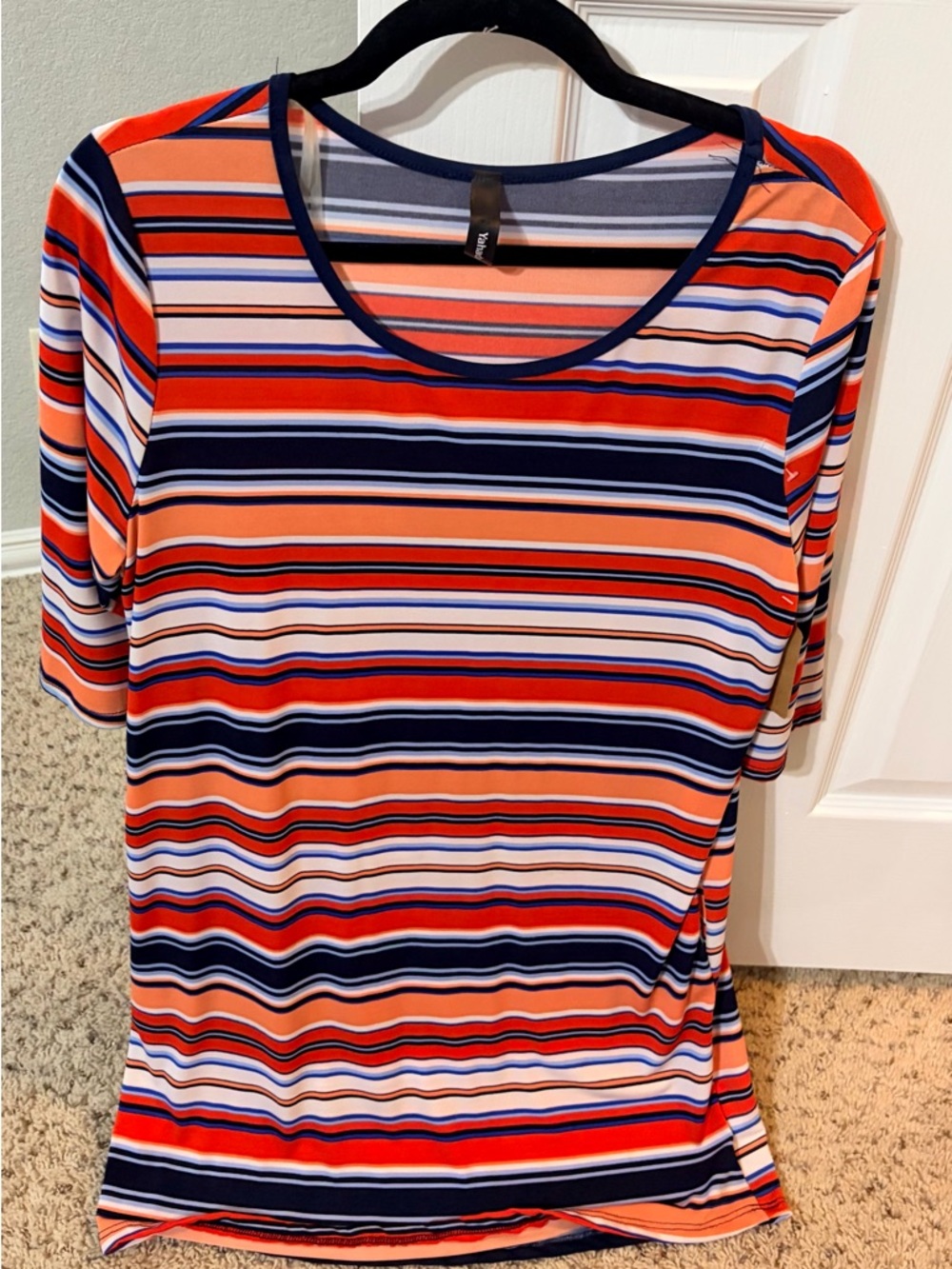 Women’s Striped Short-Sleeve Top - Orange & Navy